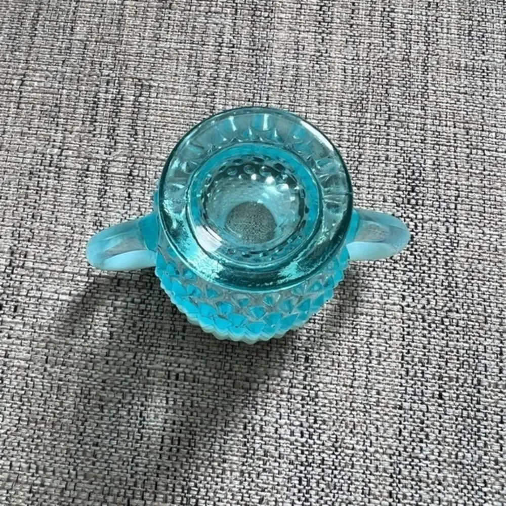 Vintage Fenton Blue Hobnail Opalescent Sugar Bowl Creamer Set‎ - Picture 7 of 8